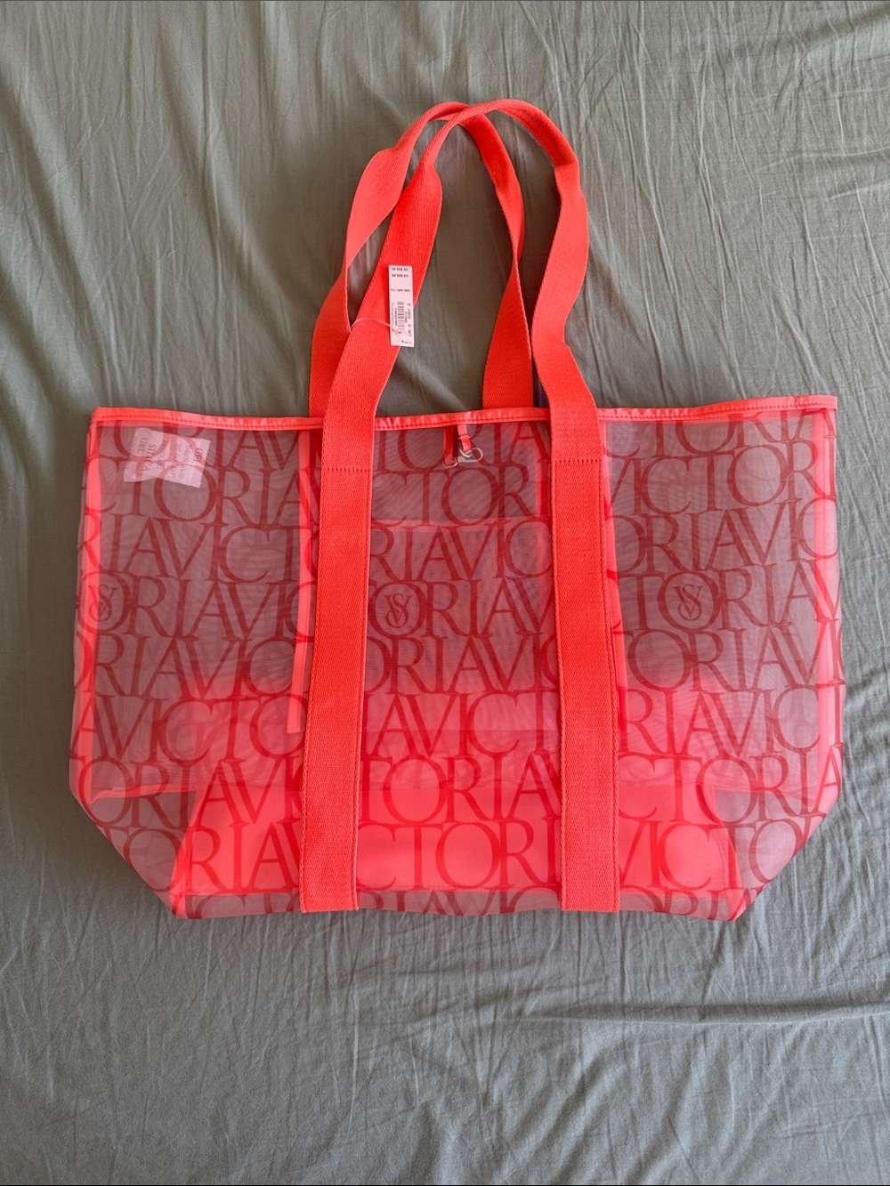 Victoria's Secret Neon Coral Logo Mesh Tote